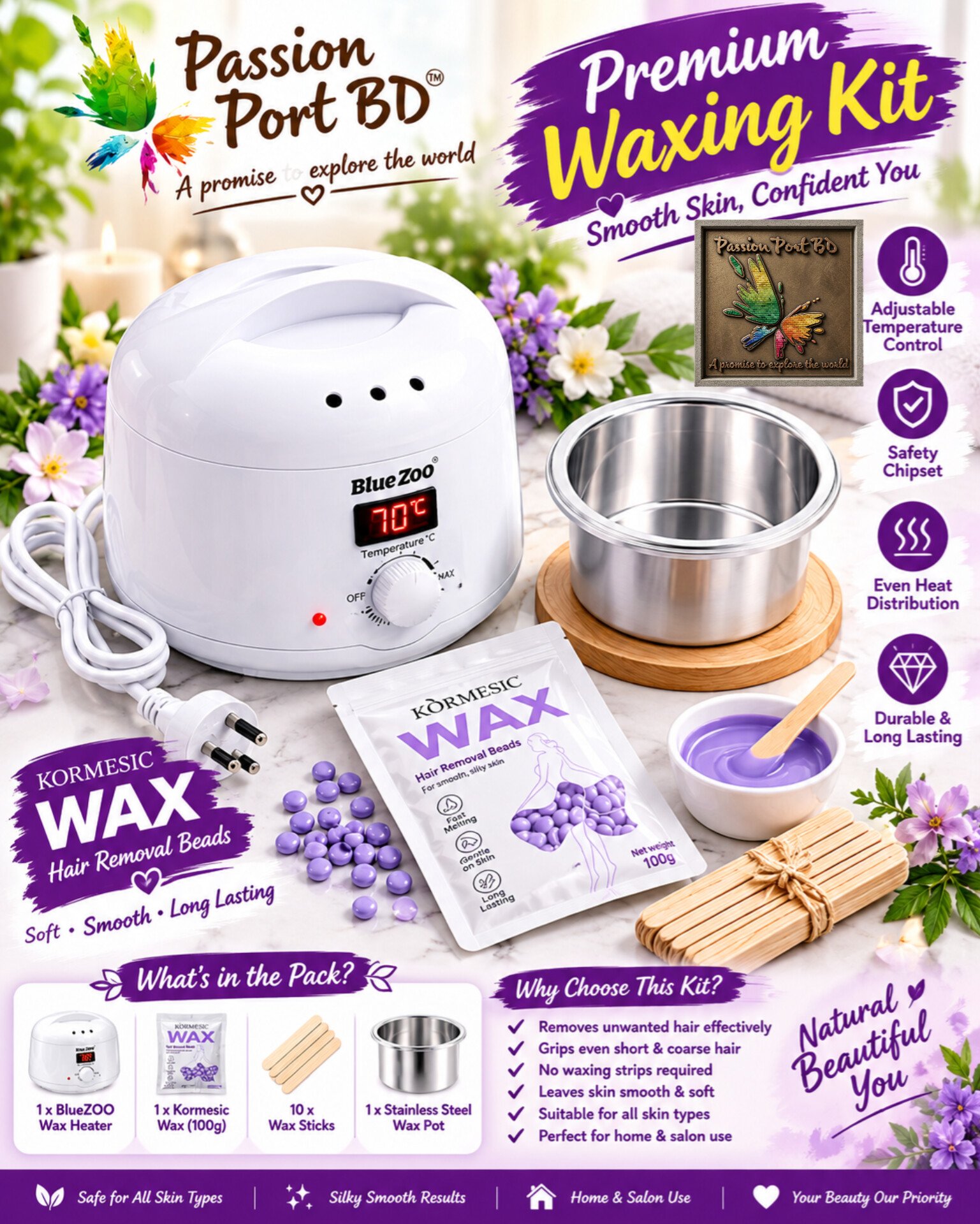 Bluzoo Wax Heater + Kormesic Wax 100gm + 10 Sticls