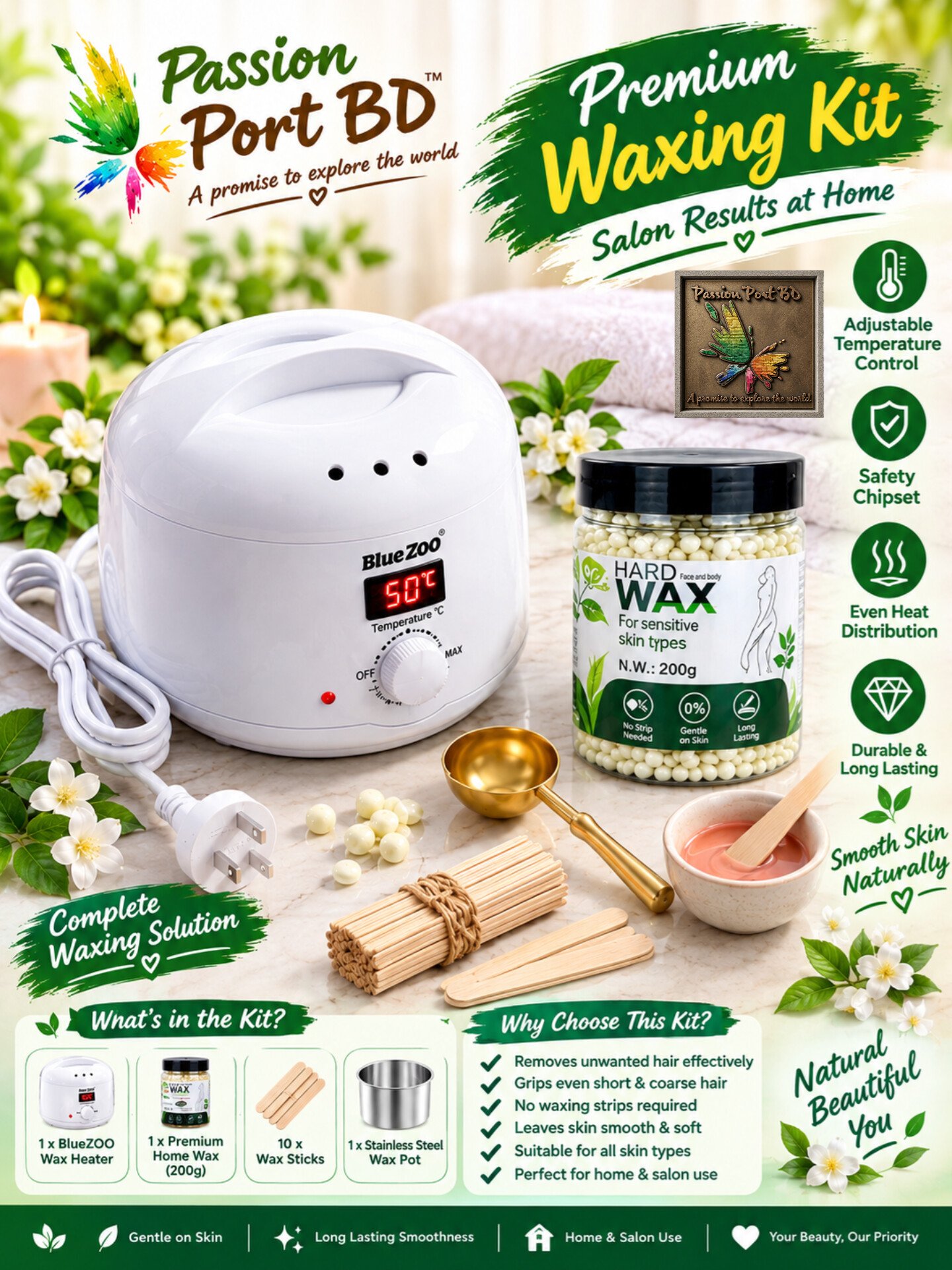 Bluzoo Wax Heater + Home Wax 200gm + 20 Sticks - Pack
