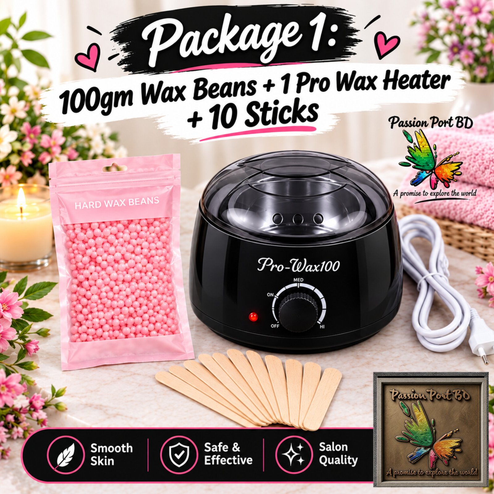 Pro Wax 100 + 100gm Wax bean + 10 Stick Package