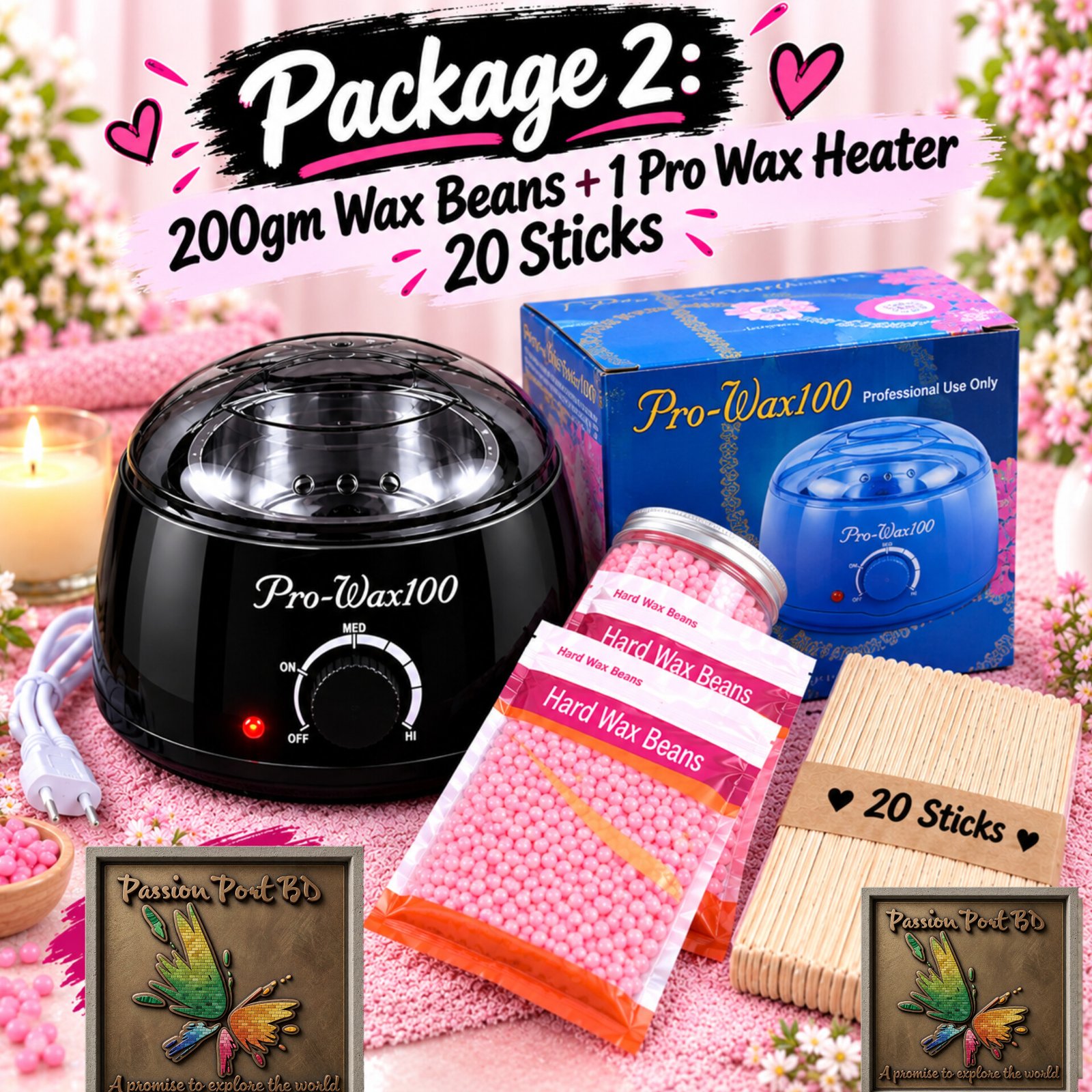 Pro Wax + 200gm Wax + 20 Sticks - Package 2